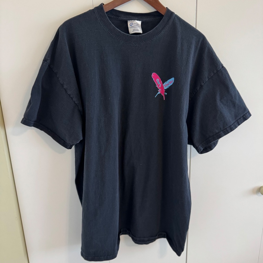 Port and Company Out'a The Blue Graphic T-Shirt Black 2XL Pink Blue Feathers